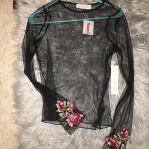 Mesh, embroidered flower top